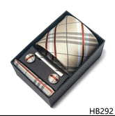 Conjunto Gravata de Seda Xadrez Bege